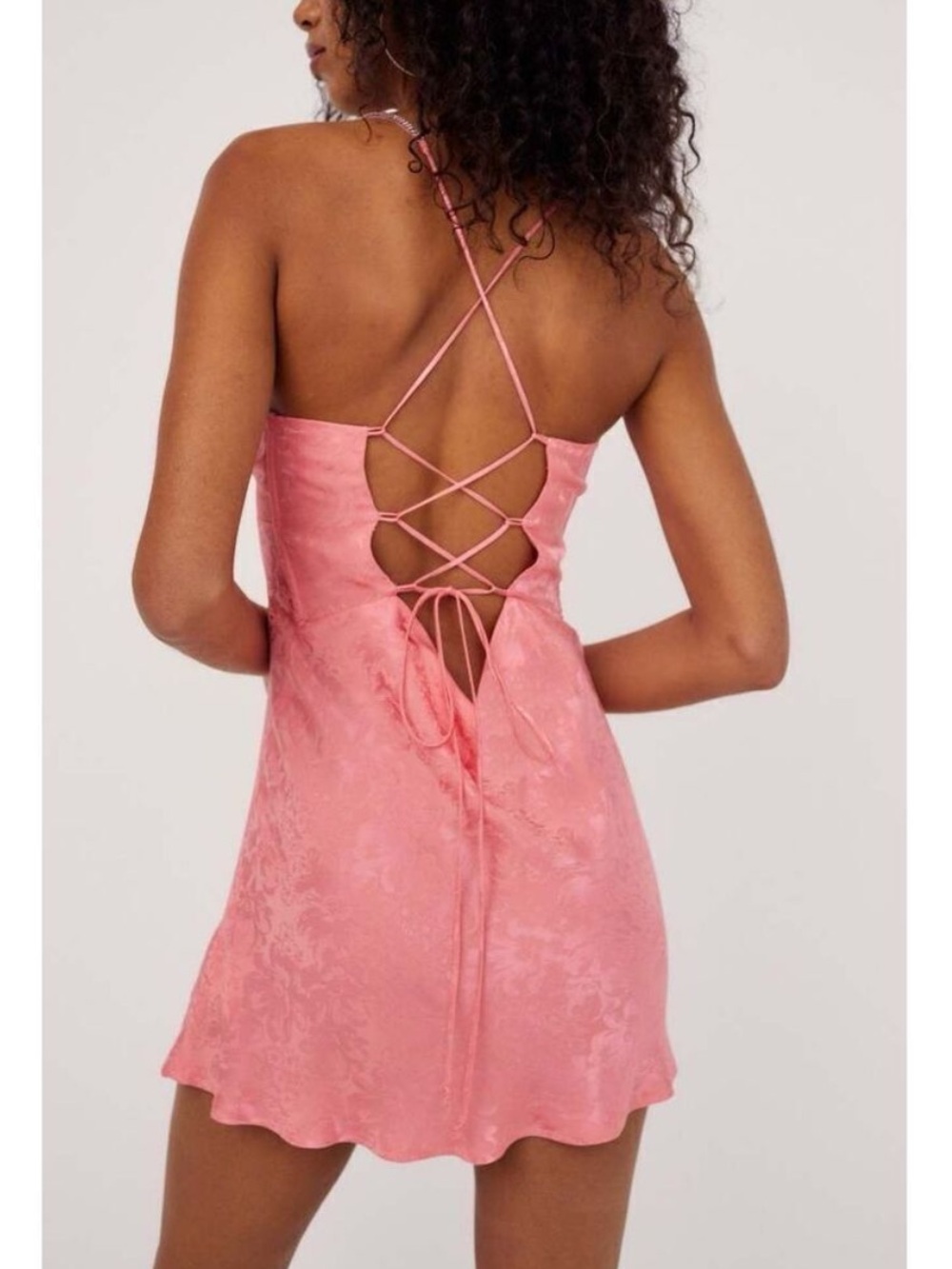 For Love & Lemons M NWT Pink jacquard Lace Up Backless Mini floral print Dress